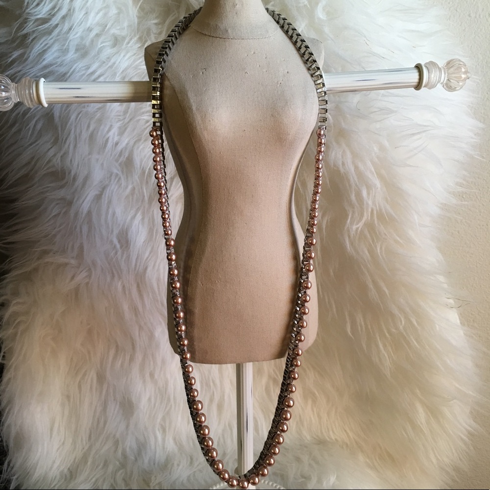 Pink Pearl/Silver Link Long Necklace by LOFT